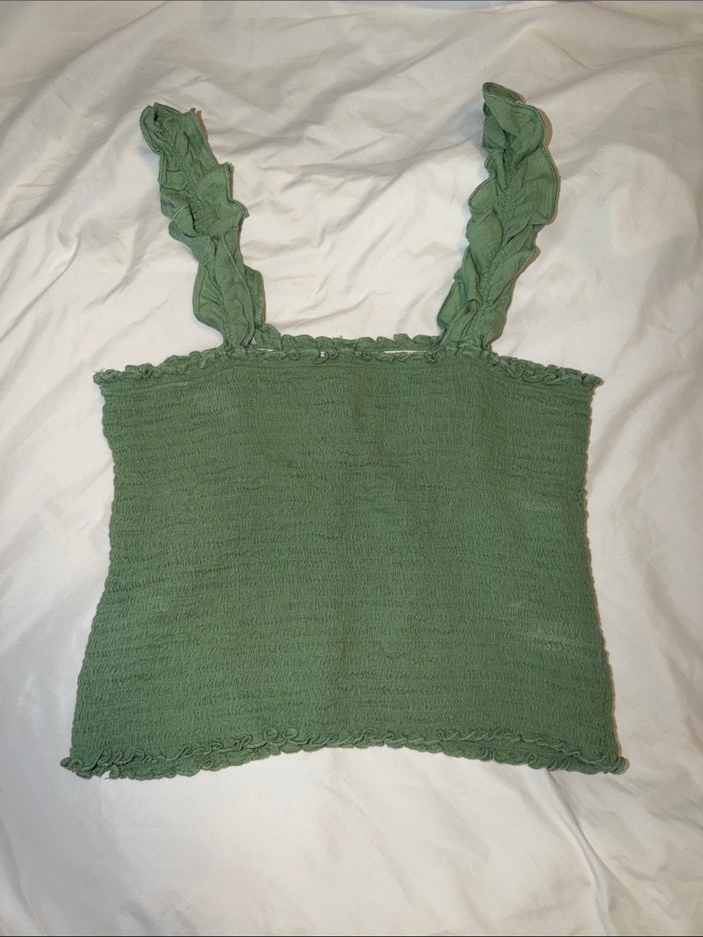 aerie Green Smocked Ruffle Strap Camisole